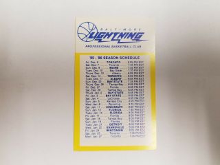 Baltimore Lightning 1985/86 Cba Basketball Pocket Schedule Card