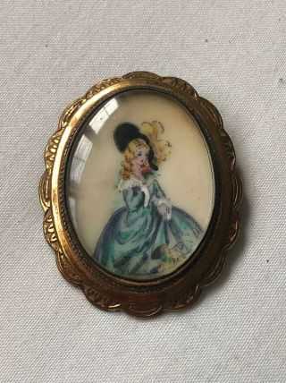 Vintage Thomas L Mott " Tlm " Brooch With Hand Painted Lady Miniature.