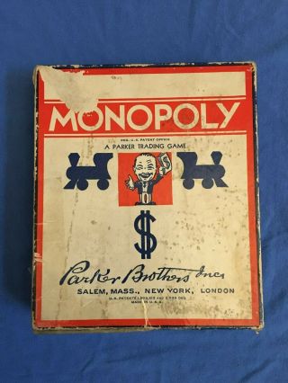 Antique Monopoly Game Copyright 1937 Wood Houses Hotels Parker Brothers Vintage