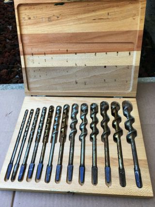 Vintage 1952 Thirteen Piece Taylor Gjede Wood Drill Set Acrabor In Wood Box