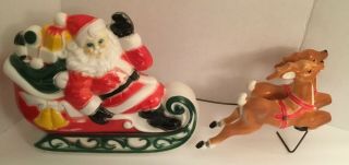 Vintage 1970 Empire Santa Claus Sleigh With Reindeer Blow Mold