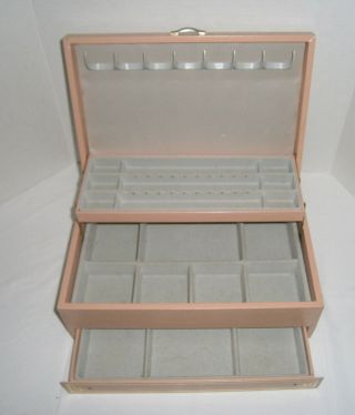 Vintage Mele Large Jewelry Box Organizer 3 Tier Peach And Gold 12 1/2 " X 8 1/4 "