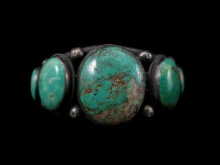 Antique Navajo Bracelet - Large And Heavy - Coin Silver And Turquoise
