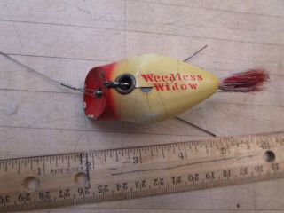 Heddon Weedless Widow Wooden Bait In Red/white Color Vintage Old Fishing Lure