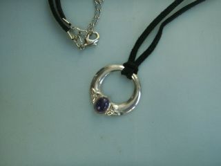 Old Vintage Sterling Silver Amethyst Celtic Irish Knot Pendant Necklace On Cord
