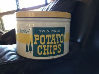 Vintage Twin Pines Dairy Potato Chip Tin Can From Detroit,  Michigan
