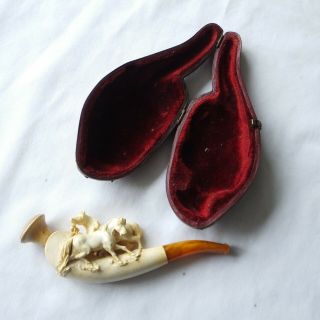 An Antique Meerschaum Pipe Finely Carved With A Horses