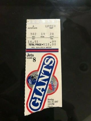 Ny Giants Vs York Jets Ticket Stub Dec 27 1987 12/27/87