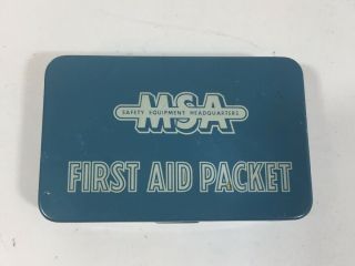 Vintage Msa First Aid Packet - Miners Pocket First Aid Kit In Metal Box
