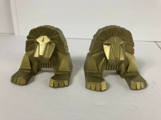 Vintage 1993 Mgm Grand Hotel Casino Entrance Small Sphinx Lion Gold Book Ends