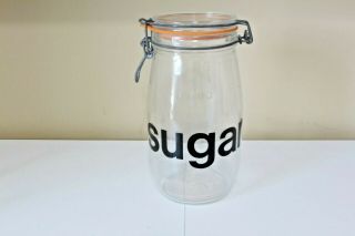 Vintage 1.  5l Half Gallon Clear Glass Sugar Jar Canister Hinged Lid France