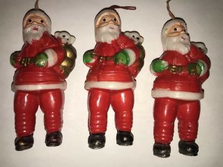 3 Vintage Santa Ornaments Hollow Hard Plastic 804 Made In Hong Kong 50s 60s 4 "