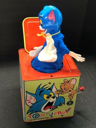 Rare Vintage Tin Litho Mattel Tom & Jerry Jack In The Box Music Box 1965 Ex,