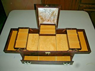 Vintage Mele Jewelry Box Leatherette Fold - Out Brown With Gold Interior Vintage