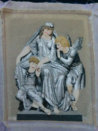 D) Antique Victorian Bead Work,  Tapestry And Petit Point Figural Panel