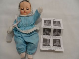 Vintage Vogue 8 " Ginnette Baby Doll With Blue Vogue Outfit Bonnet & Bottle