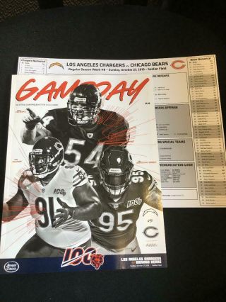 2019 Chicago Bears Vs Chargers Football Program W/spotters Chart Brian Urlacher