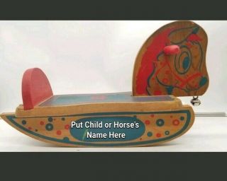 Vintage Toy Wooden Rocking Horse Toddler Name Space Blank Ready For Christmas