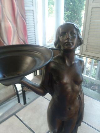 Large Art Deco Female Nude Bronze Metal Sculpture.  Marble & Bronze Base.  Lovely
