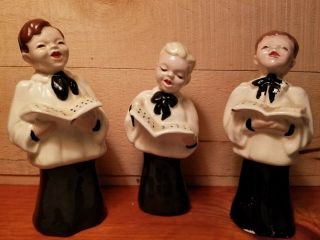 Set Of 3 Vintage Choir Boys Carolers Holding Hymn Books Ceramic Porcelain