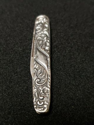 Antique Ornate Sterling Silver Pocket Knife 2 Blades