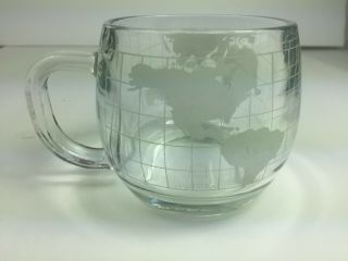 Vintage Nestle Nescafe Globe World Map Heavy Etched Glass Cups Mugs Set Of 4 2