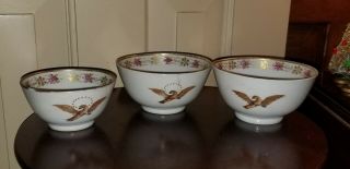 3 Rare Chinese Export 13 Stars American Eagle Porcelain Tea Bowls Cups
