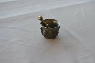 Small Vintage Brass Lion Mortar And Pestle Apothecary Pharmaceutical