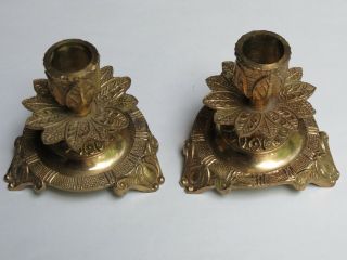 Vintage Pair Solid Brass Candle Holders,  Spain