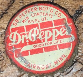 Vintage 1930s Cork Lined Bottle Cap Crown Soda Dr Pepper Fairmont Minnesota Mn