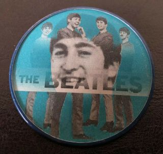 Vintage 1964 Beatles I Love John Lennon Teal Vari - Vue Flicker Pin - Back Button