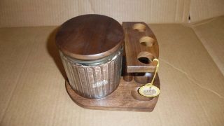 Vintage Deco Decatur Walnut Pipe Rack Holder Stand W,  Jar Paper & Box