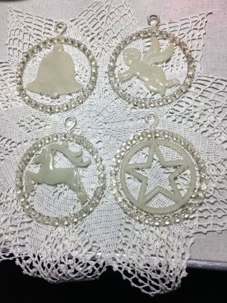 Vintage 4 Lucite Christmas Ornaments - Plastic Glow In The Dark