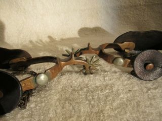 Vintage Antique Brass Western Spurs With Chap Guard Leather Straps
