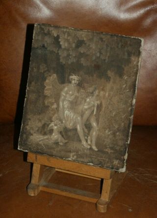 Antique Italian18th C Old Master Painting Drawing Angel With Cupid
