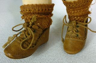 Old Leather Doll Shoes & Socks For Antique Doll,  Shoes,  1900s