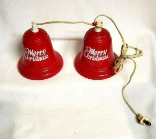 Vintage Red Christmas Bell Cluster 2 Light Up Plastic Merry Christmas Year