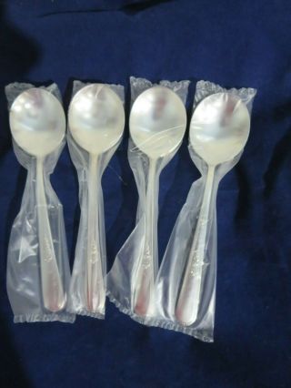 4 Vintage 1940 Holmes & Edwards Youth Silver Plate Gumbo Soup Spoons 8 1/2 "