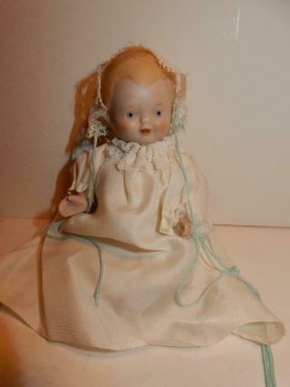Antique Vintage Character Bisque Baby Doll W/ Shackman Sticker 5 " Bye Lo Cameo