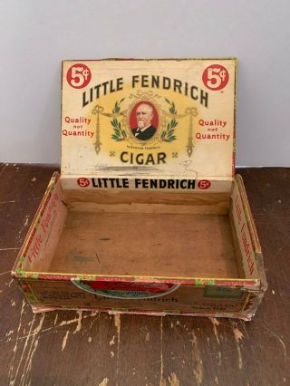 Antique 1920 ' s Little Fendrich Wooden Cigar Box Evansville Indiana 2