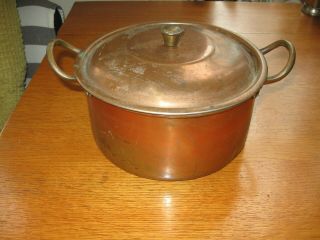 Vintage Copper Sauce Pan With 2 Handles And Lid
