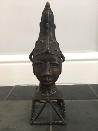 Antique Old African Tribal Bronze Ife Head Statue