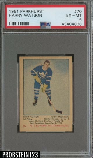 1951 Parkhurst Hockey 70 Harry Watson Maple Leafs Rc Rookie Hof Psa 6