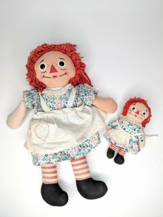 Vintage Knickerbocker Raggedy Ann Dolls Pair 16 Inches & Mini Doll Taiwan