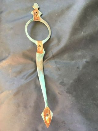Vintage Large Solid Brass Door Handle Pull With Patina 2