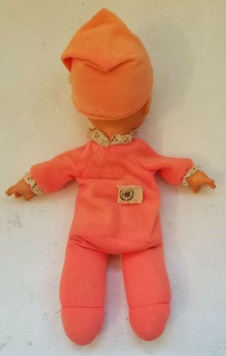 Vintage 1970 Mattel Baby Beans Bedsie Bean Yawning in Neon Orange PJs Doll 2