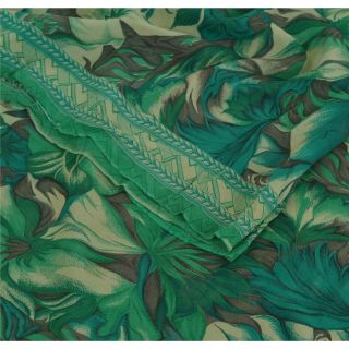 Sanskriti Vintage Green Saree Pure Georgette Silk Printed Sari Craft 5 Yd Fabric