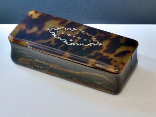 Gorgeous Antique Tortoiseshell Trinket Box With Inlaid Mother Of Pearl Motif