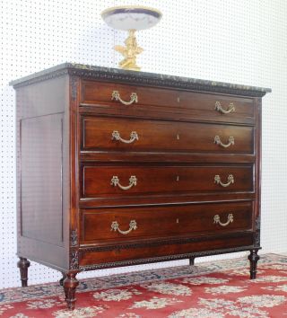 Antique Louis Xvi French Walnut Marble Top 4 Drawer Chest Sideboard Circa 1890