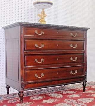 Antique Louis XVI French Walnut Marble Top 4 Drawer Chest Sideboard Circa 1890 2